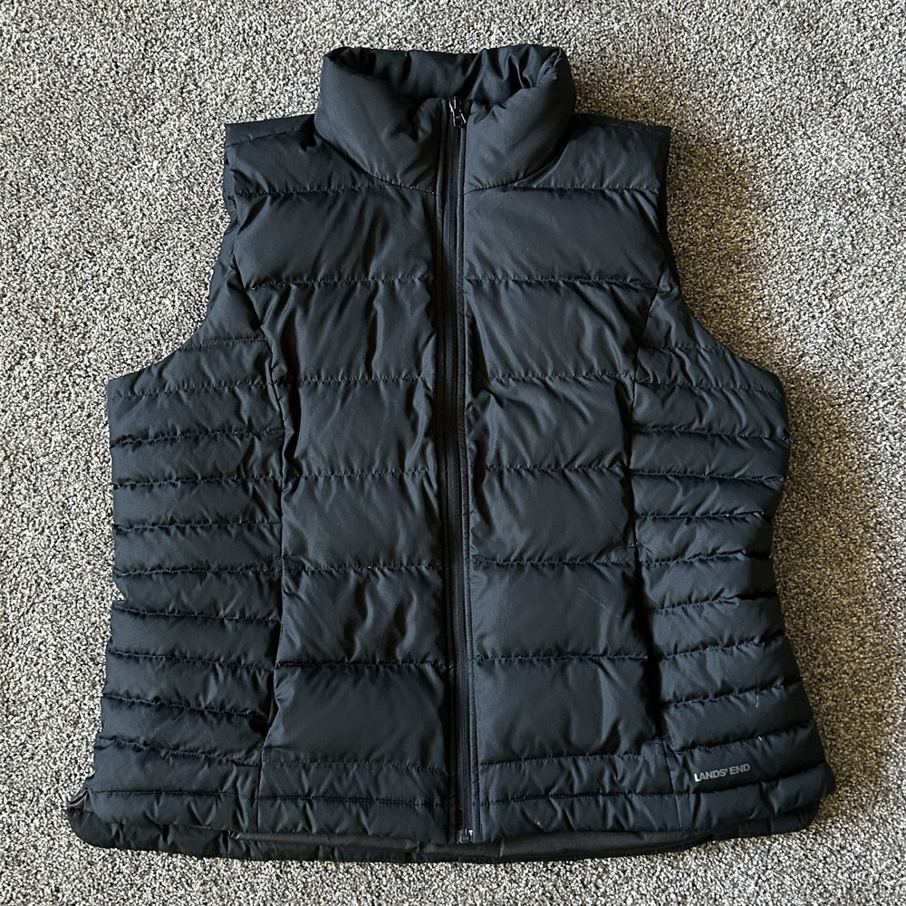 Lands End Black Vest ~ Women's XL‎ ~ Quilted Down Puffer Full Zip